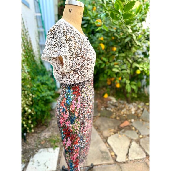 Anthropologie Beguile Byron Lars Lace Study SS Multicolor Print Midi Dress SZ 6 - Picture 6 of 16